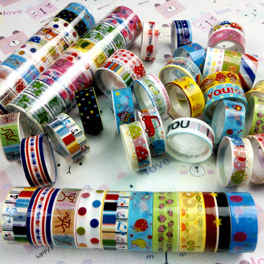 10pcs Paper Sticky Adhesive Sticker Decorative Washi Tape(1.5cm*2.5m Random Color)