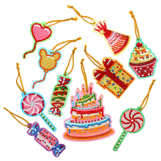 10pcs Cute Greeting Card Pendant Diamond Painting Single Side Special Shape