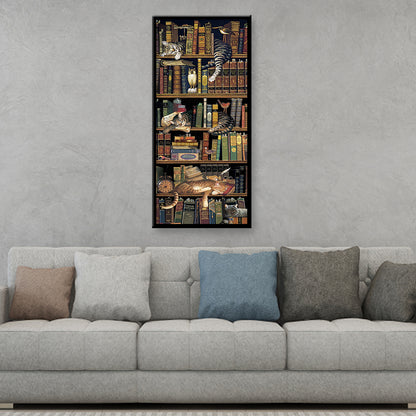 (40*80cm)Bookcase Cat - Full Round Drill Diamond Painting