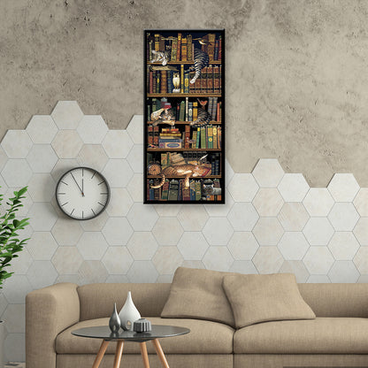 (40*80cm)Bookcase Cat - Full Round Drill Diamond Painting
