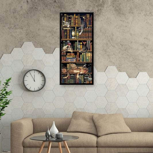 (40*80cm)Bookcase Cat - Full Round Drill Diamond Painting