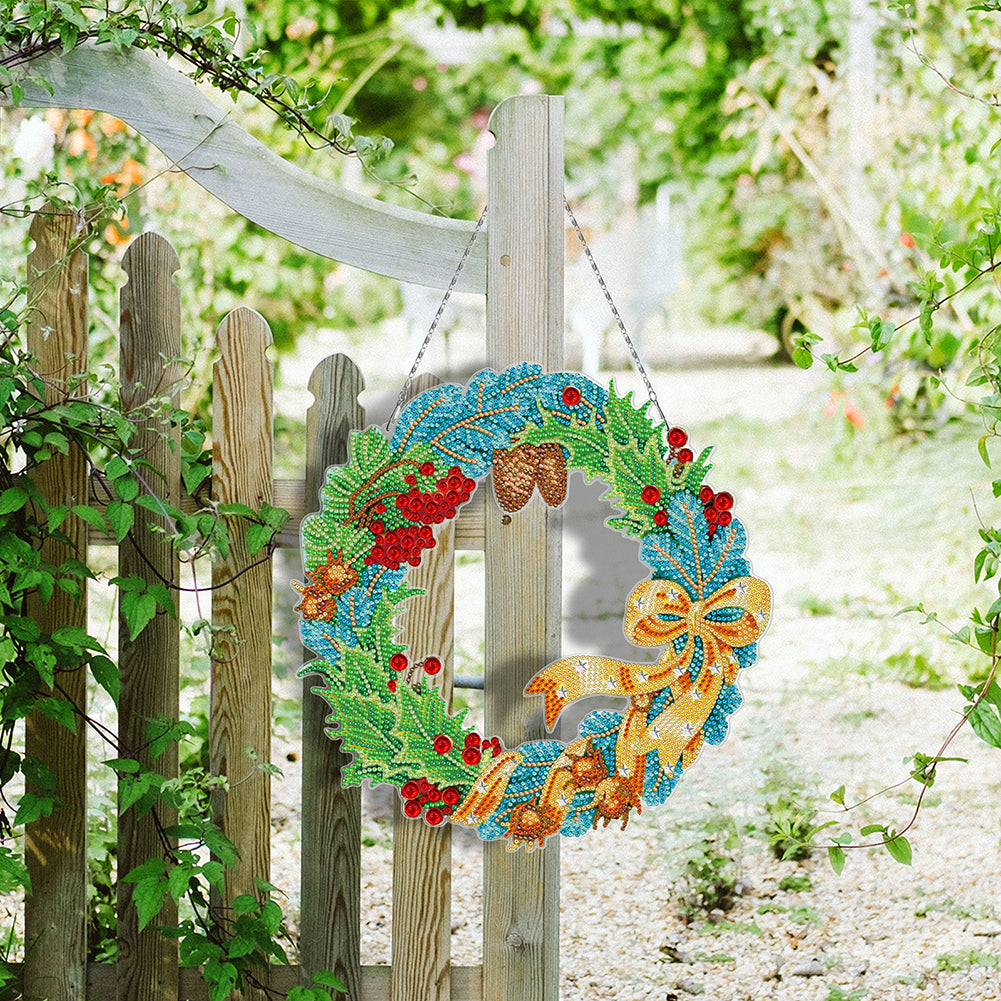 5D DIY Diamond Painting Xmas Wreath with Lamp String