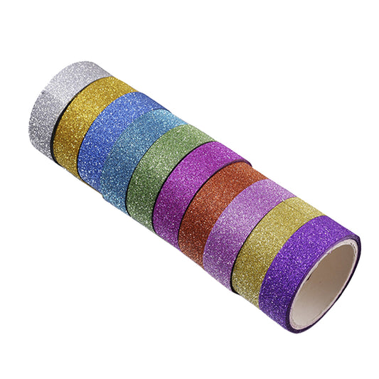 10pcs Pure Color Printing Washi Tape Glitter Luminous Diamond Stickers(3m*1.5cm Random Color)