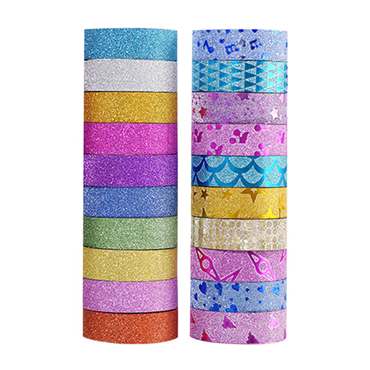 10pcs Pure Color Printing Washi Tape Glitter Luminous Diamond Stickers(3m*1.5cm Random Color)