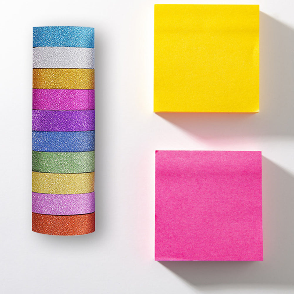 10pcs Pure Color Printing Washi Tape Glitter Luminous Diamond Stickers(3m*1.5cm Random Color)