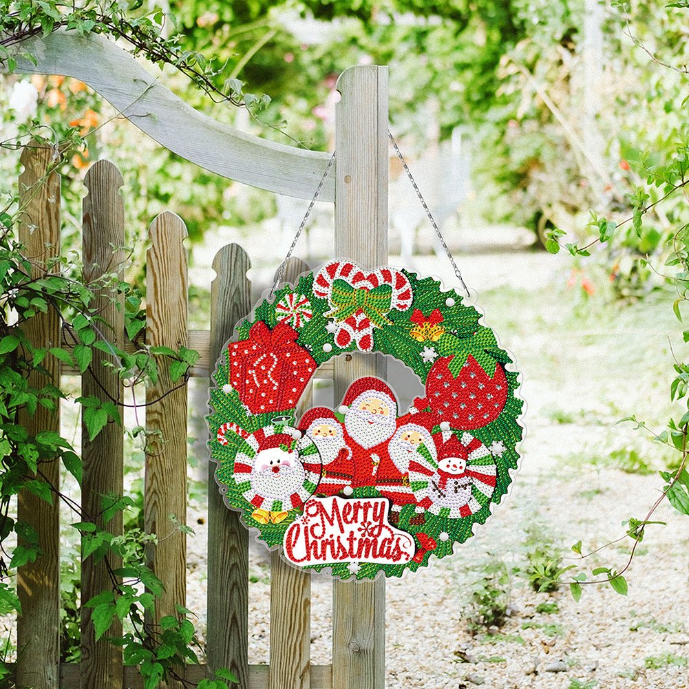 5D DIY Diamond Painting Xmas Wreath with Lamp String