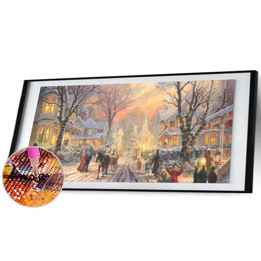 (80*40cm)Winter Street Scene - Full Round Drill Diamond Painting