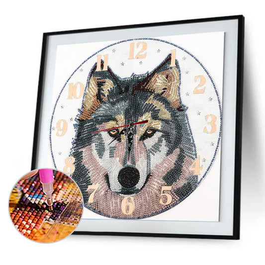 Wolf Clock Mosaic Part Special Shape Diamond DIY Painting Kit Gifts