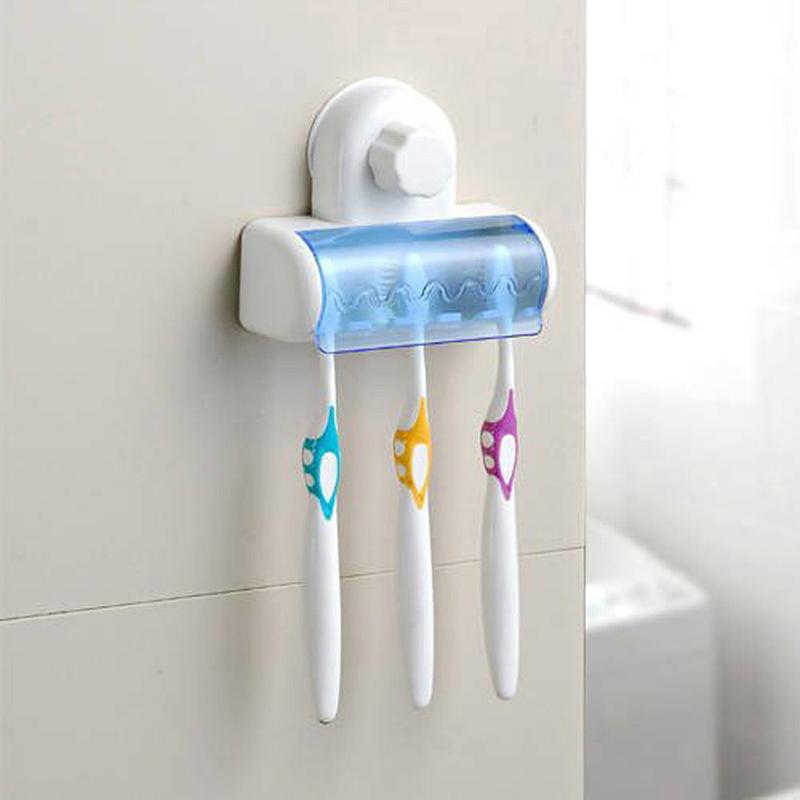 Toothbrush Holder Suction Wall Mount Stand Rack Toothpaste Dispenser Bathroom Supplies