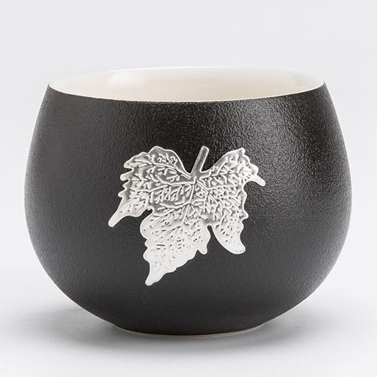 Teaware Tea Master cup Bowl Black Zen Tea Cup Boutique Handmade Inlaid Tin Leaf Coarse Pottery Teacup