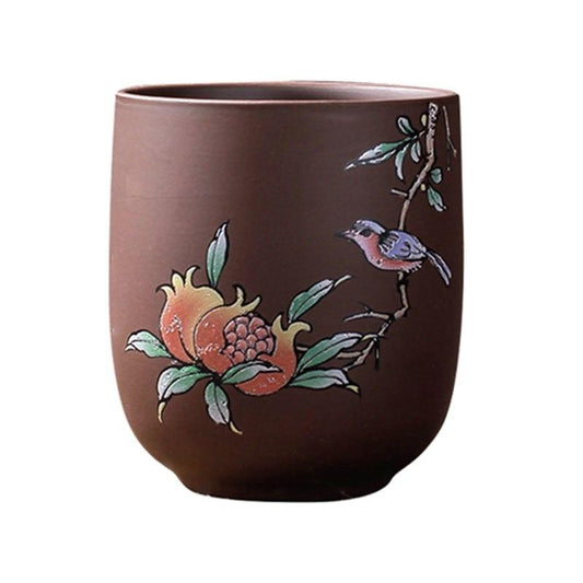 Pastoral Bird Flower Tea Cup Big Size Purple Clay TeaCup Purely Handmade 160ml Kung Fu Ceramic Cup