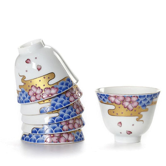 Retro flower tea cup Hand painted gold line tea cup white porcelain dragon teacup personal single small tea bowl