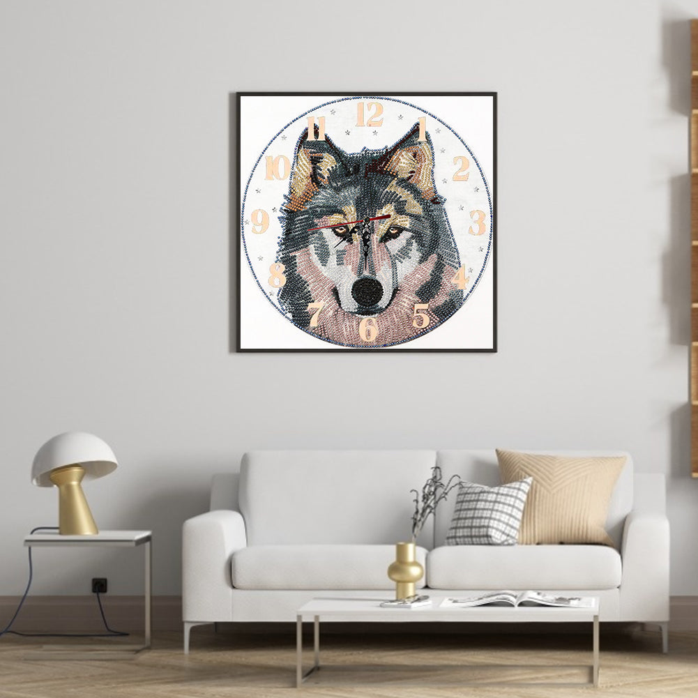 Wolf Clock Mosaic Part Special Shape Diamond DIY Painting Kit Gifts