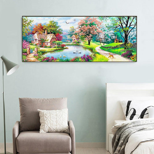 (100*50cm)Scenery Garden House - Full Round Drill Diamond Painting