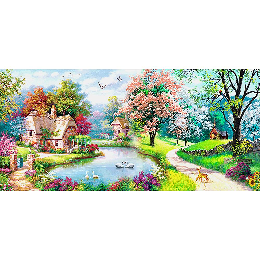 (100*50cm)Scenery Garden House - Full Round Drill Diamond Painting