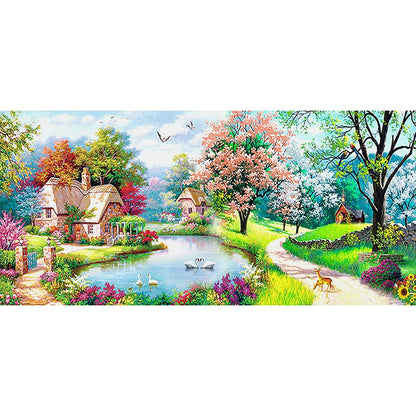 (100*50cm)Scenery Garden House - Full Round Drill Diamond Painting