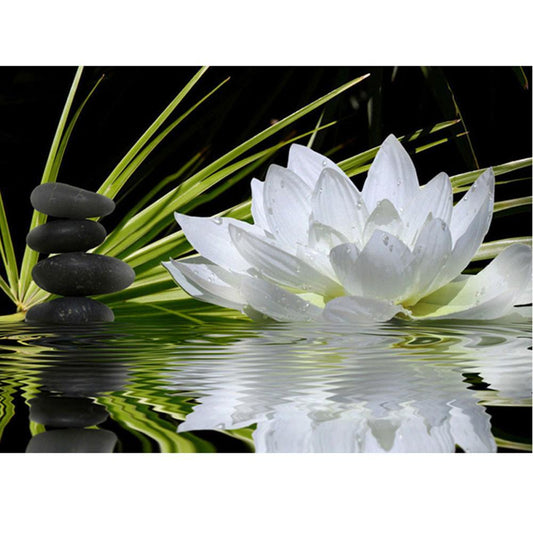 40x30cm White Lotus DIY 5D Diamond Painting Cross Stitch Needlework Craft
