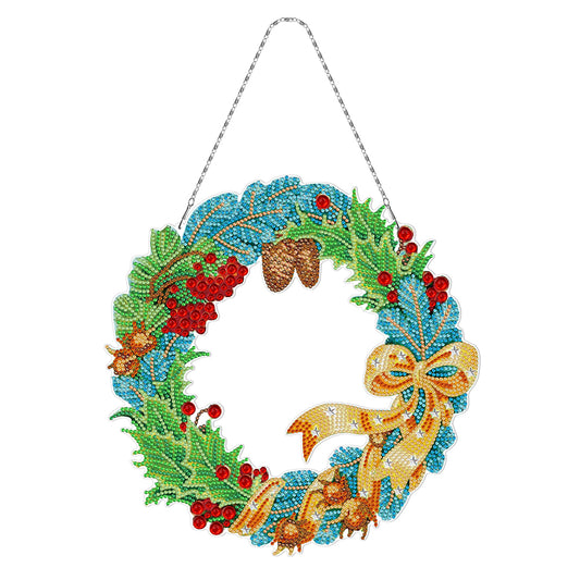 5D DIY Diamond Painting Xmas Wreath with Lamp String