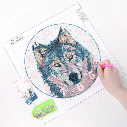 Wolf Clock Mosaic Part Special Shape Diamond DIY Painting Kit Gifts