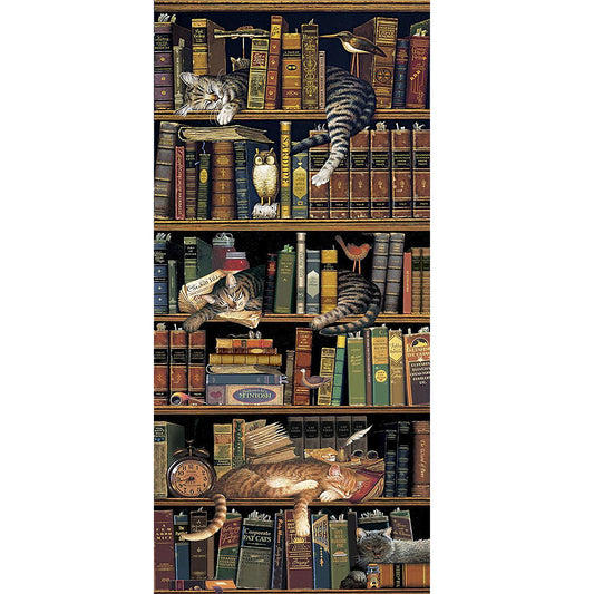 (40*80cm)Bookcase Cat - Full Round Drill Diamond Painting