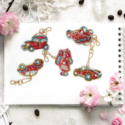 5pcs DIY Car Full Drill Special Shaped Diamond Painting Keychains Pendant