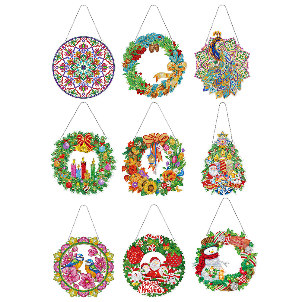 5D DIY Diamond Painting Xmas Wreath with Lamp String