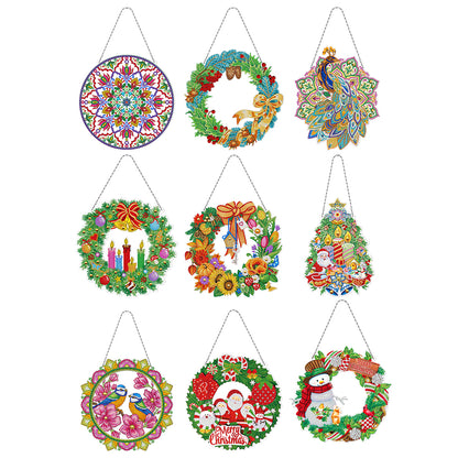5D DIY Diamond Painting Xmas Wreath with Lamp String