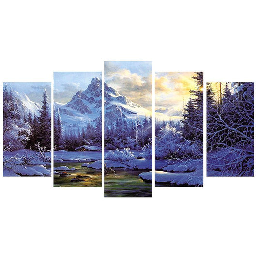 (95*45cm)5pcs Snow Mountain - Full Round Drill Diamond Painting