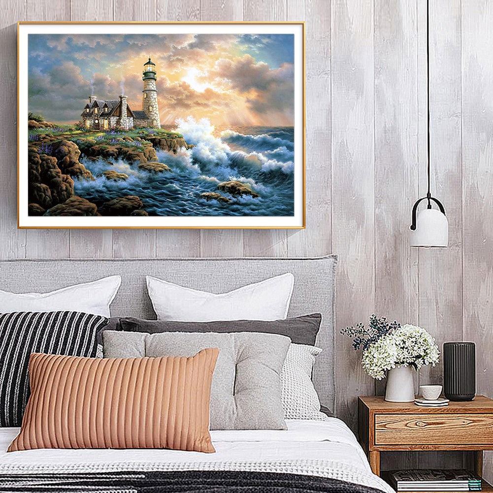 (60*50cm)Beach Lighthouse - Full Round Drill Diamond Painting