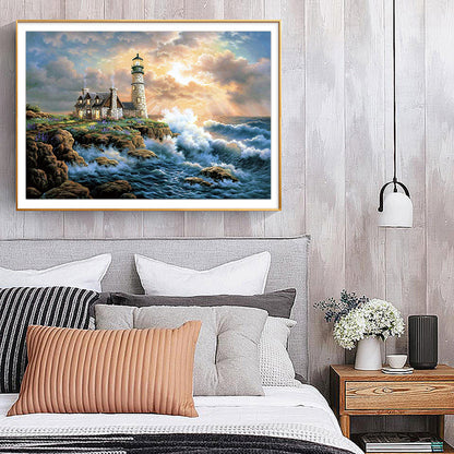 (60*50cm)Beach Lighthouse - Full Round Drill Diamond Painting