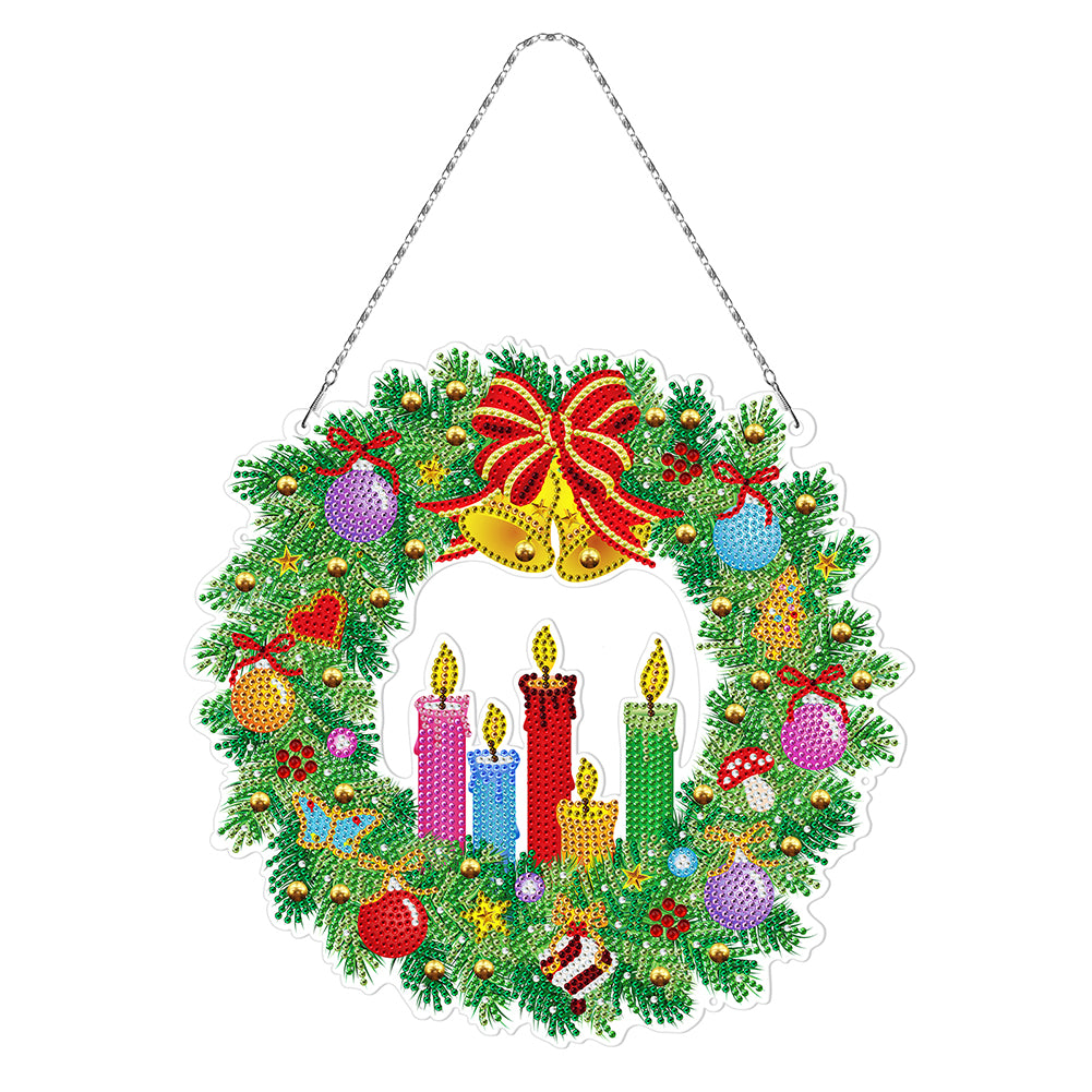 5D DIY Diamond Painting Xmas Wreath with Lamp String