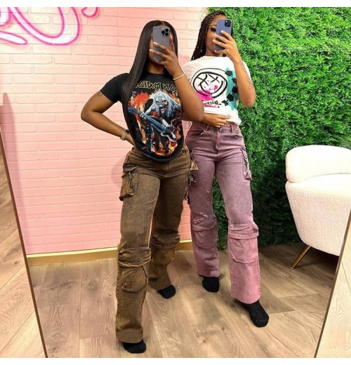 Y2K Women Baggy Pants Streetwear Harajuku Vintage Casual Pockets Cargo Pants Loose Straight Denim women's pants & trousers