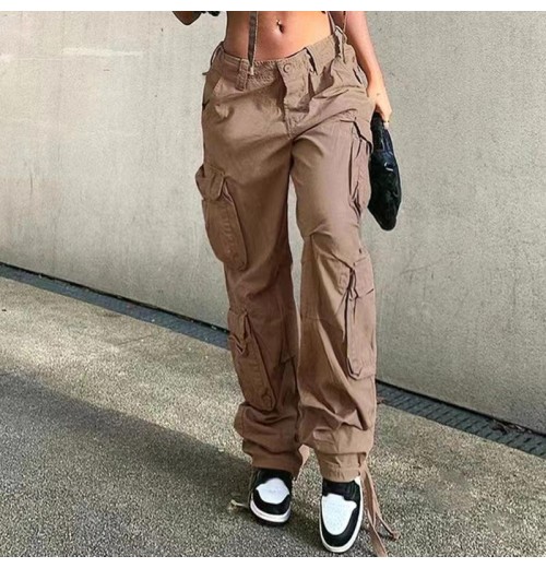 Fall Streetwear Cargo Pants Women Casual Pockets Design High Waist Women's Pants & Trousers