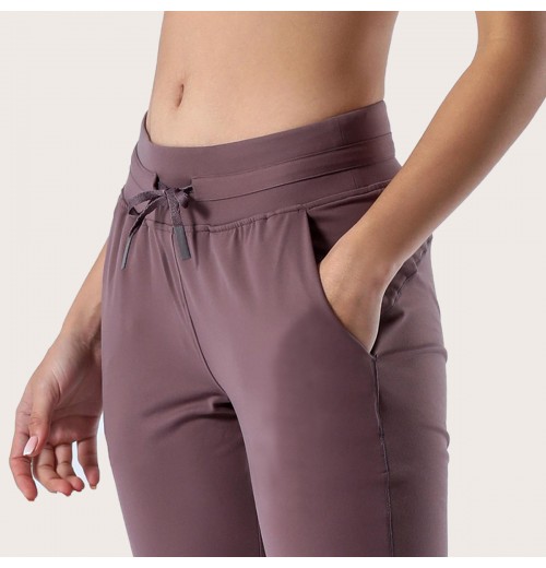 Women's High-Waisted Loose-Fit Straight Leg Drawstring Jogger Trousers with Waist Logo