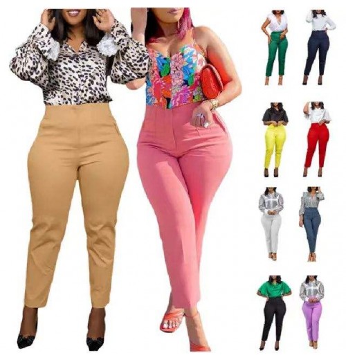 New Arrivals Women's Pants & Trousers Women High Waist Tight Solid Color Elegant Office Pants For Ladies