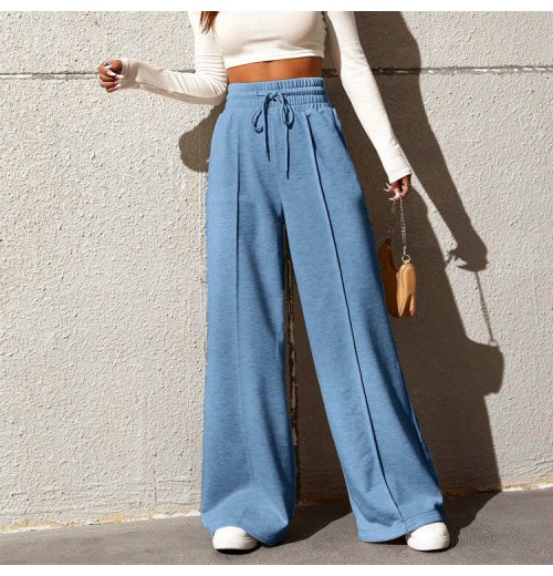 2024 Fall Winter Women Pants Custom Solid Color Drawstring Waist Bottoms Fashion Casual StreetWear Sports Wide Leg Sweatpants