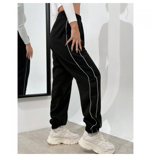 New Arrival Stylish Double custom casual sport baggy stacked pants trousers elastic waistband wide leg womens track pants